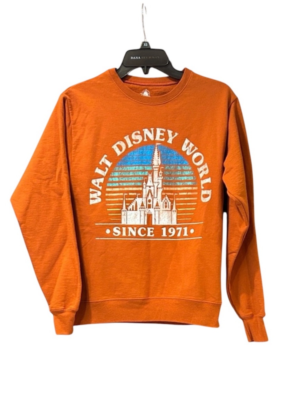 Walt Disney World Crew Neck Sweatshirt Size XS Burnt Orange Retro Logo Pullover